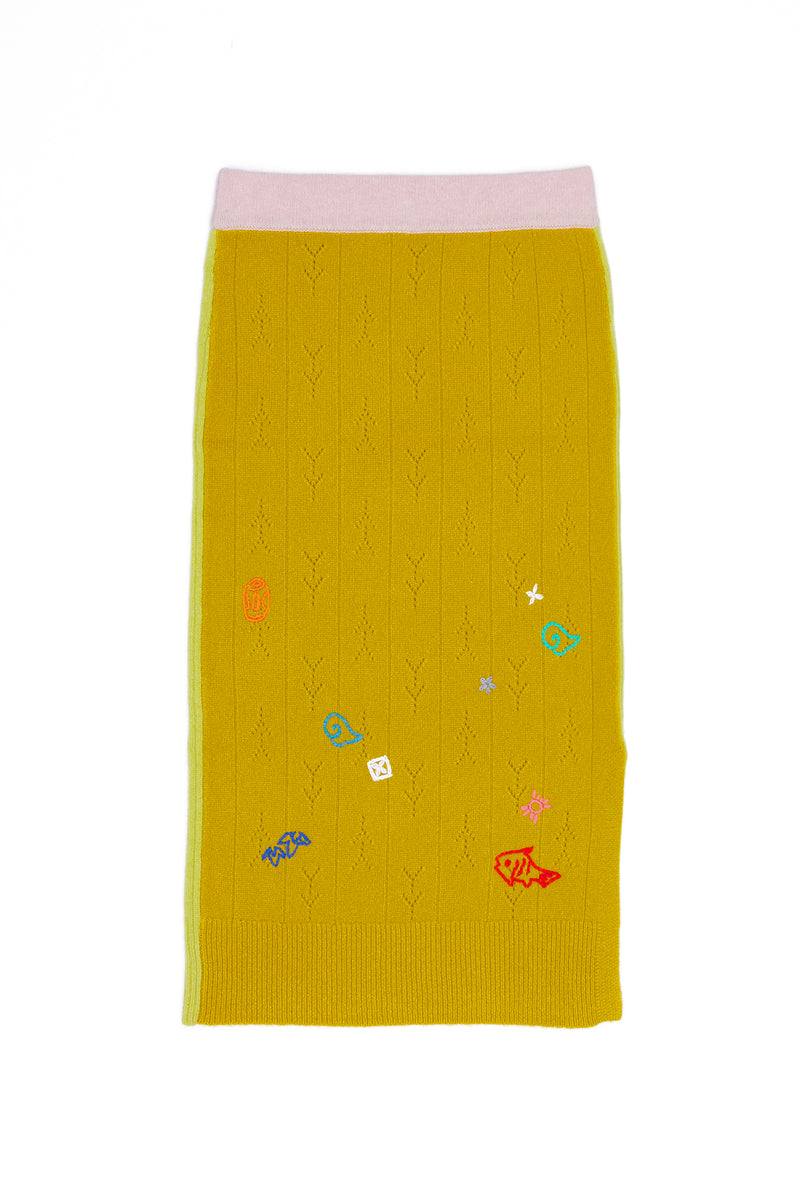Curious Midi Skirt in Matcha/Turmeric Lambswool