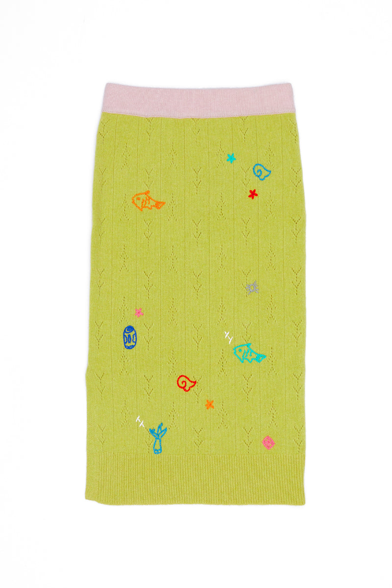 Curious Midi Skirt in Matcha/Turmeric Lambswool