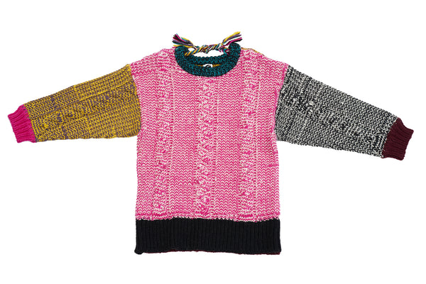 Bo Chunky Oversized Cable Pullover in Pink Multi