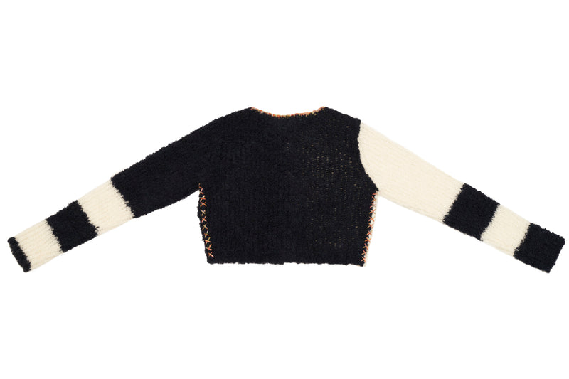 Snowy Crop Cardigan in Ivory/Midnight Fluffy Boucle