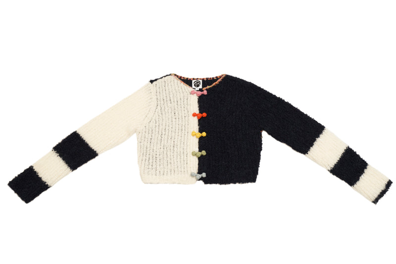 Snowy Crop Cardigan in Ivory/Midnight Fluffy Boucle