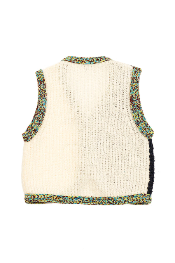 Snowy Shrunken Waistcoat in Ivory/Midnight Fluffy Boucle