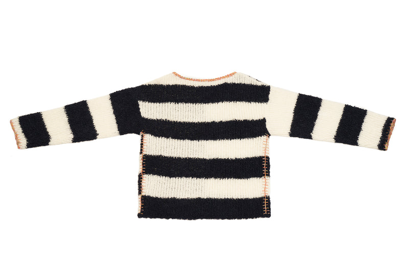 Snowy Stripe Oversized Pullover in Ivory/Midnight Fluffy Boucle