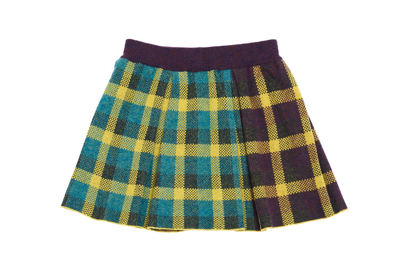 Bao Plaid Mini Skirt in Black/Blue/Persimmon Jacquard and in Mustard/Currant Jacquard
