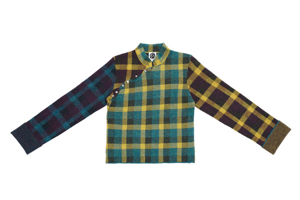Bao Plaid LS Pullover in Mustard/Currant Jacquard