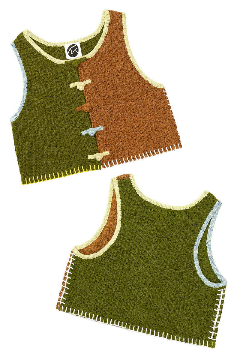 Tweedle Shrunken Crop Vest in Olive Tweed
