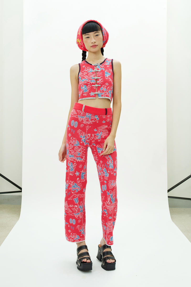 Laza Shrunken Crop Vest in Candy Boucle Jacquard with Pop Trims
