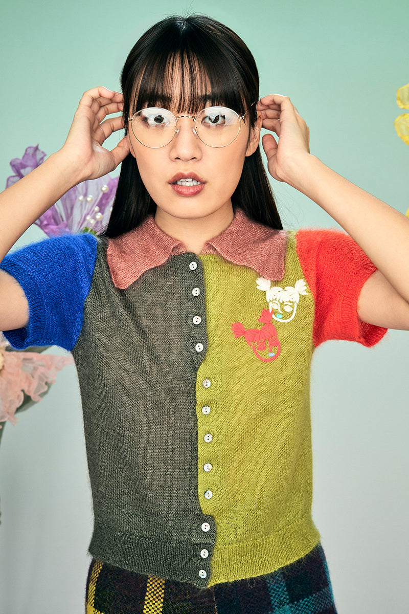 *2 colorways!* Momo Short Sleeve Colorblock Crop Cardigan in Mustard and in *all new* Forest!