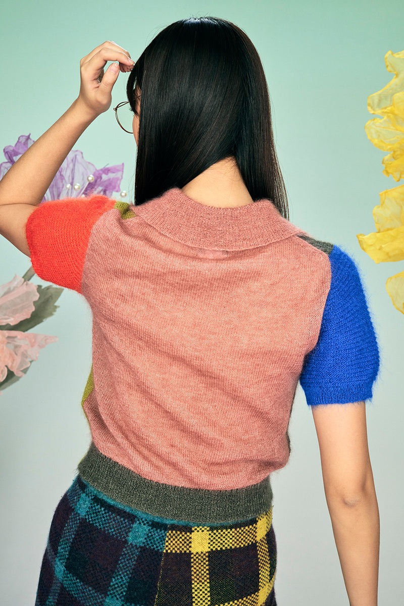 *2 colorways!* Momo Short Sleeve Colorblock Crop Cardigan in Mustard and in *all new* Forest!