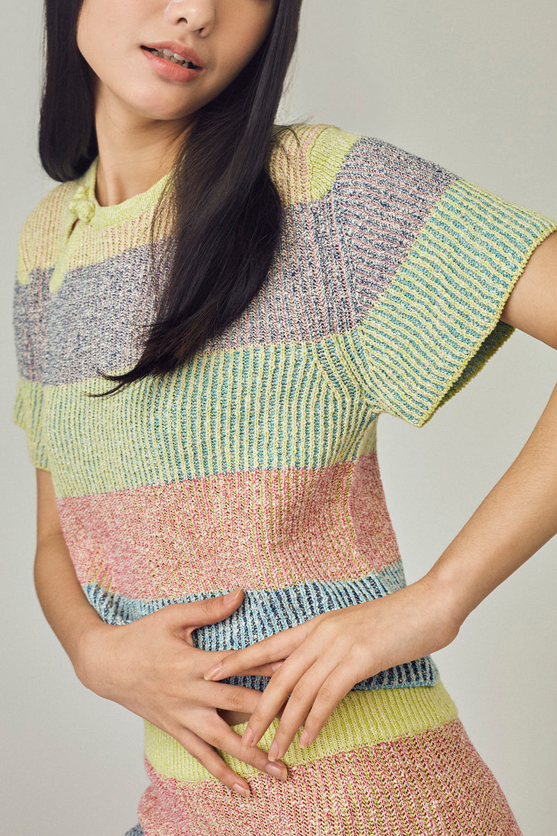 Rainbow🌈✨ Two-Toned Tweed Tee in Multicolor Tweed