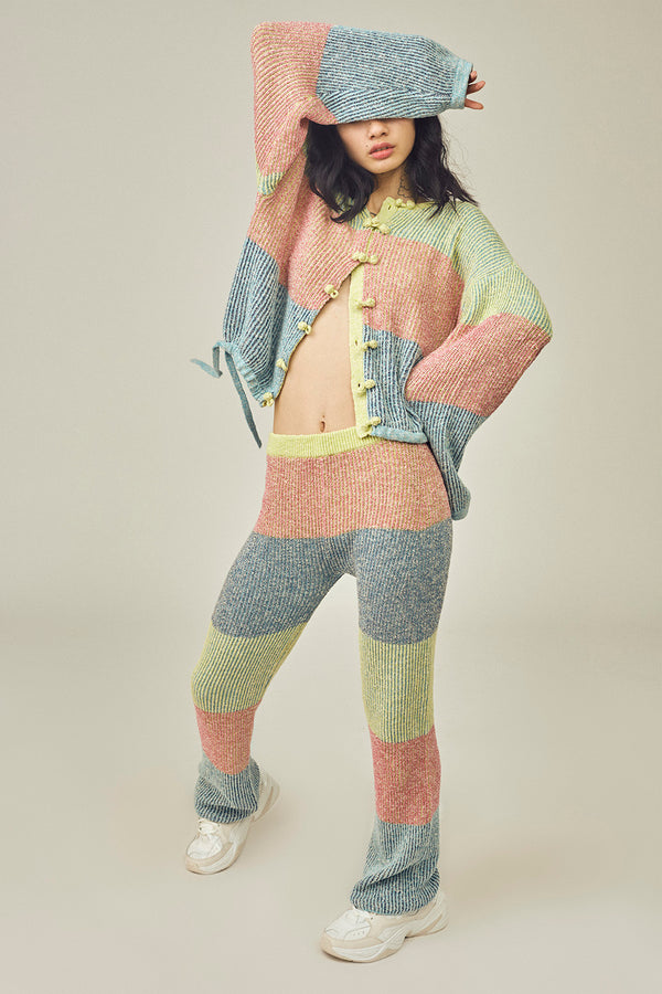 Rainbow🌈✨ Two-Toned Tweed Kungfu Jacket in Multicolor Tweed